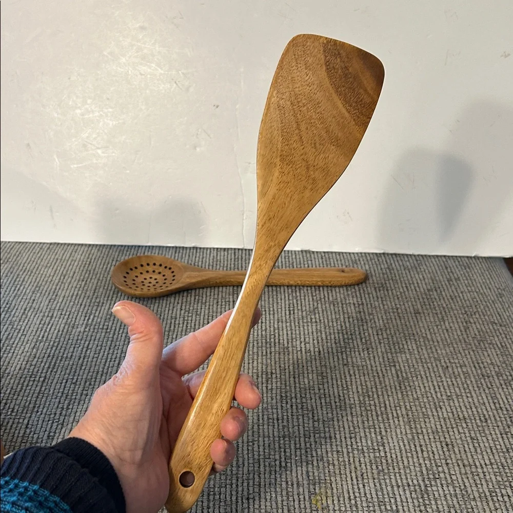 Wooden Utensil Set with Holder 6 pcs spoon spatula fork piece (salad server?) - Picture 11 of 13